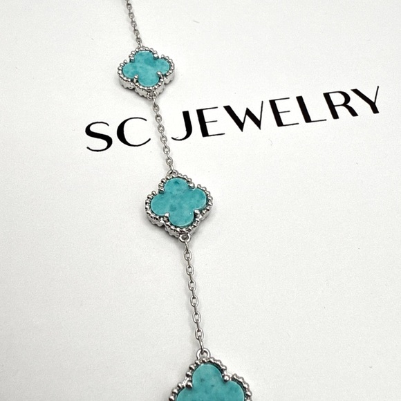 Petite Clover Bracelet Tiffany Color Mother of Pearl Double Sided - Picture 3 of 15